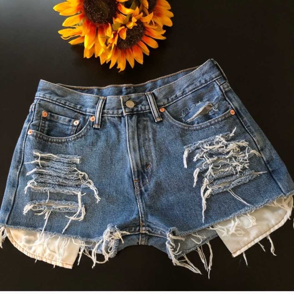 Levi’s custom distressed jean shorts